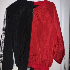 Black and red windbreaker with detailing on back